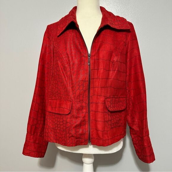 Tribal Studio Red Faux Suede Jacket Snakeskin Print Coat size PM - Picture 1 of 7